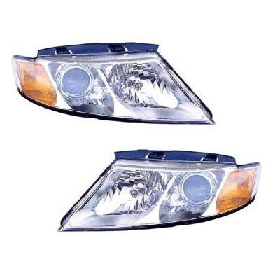 Headlight headlamp pair set drivers+passengers side left+right w/bulb & chrome