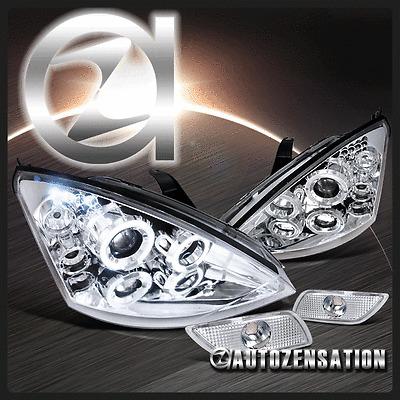 00-04 ford focus chrome halo led projector headlights+bumper side marker