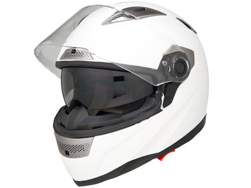 Snowmobile atv utv 4x4 mx - matte white dot full face helmet smoke sun visor xl