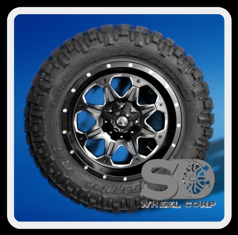 20" fuel off-road boost black rims & 35x12.50x20 nitto trail grappler wheel tire