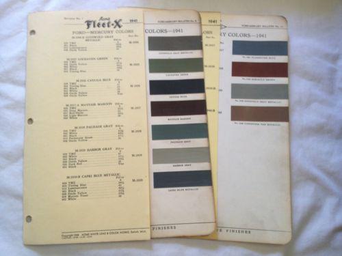 Original 1941 ford-mercury~paint chips~automotive~acme paints~color chart