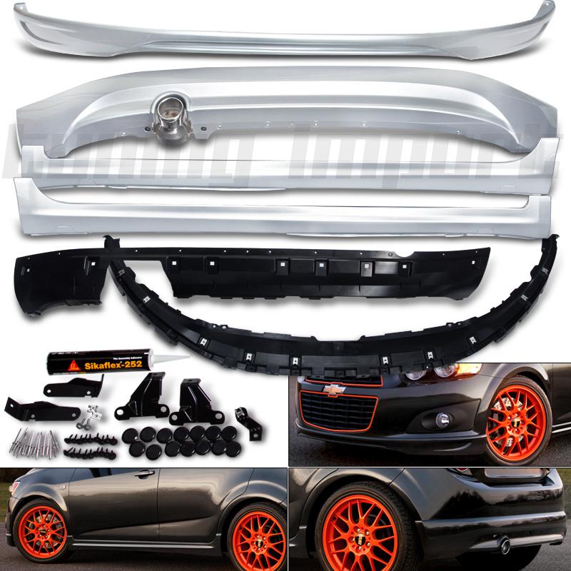 Chevy sonic 12 13 front rear lip spoiler side skirt silver metallic body kit 4pc