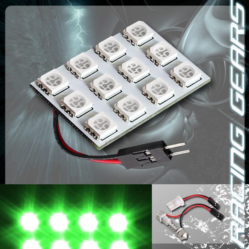 1x green 12 smd led replacement interior dome map light t10 &  festoon adapters