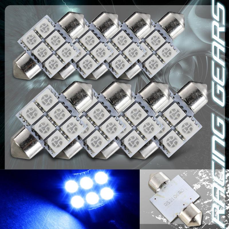 8x 31mm 1.25" blue 6 smd led festoon replacement dome interior light lamp bulb