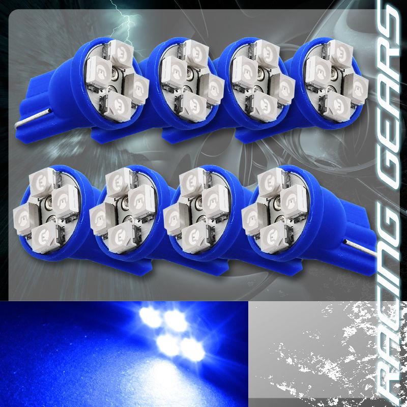 8x blue smd 4 led 12v t10 wedge interior instrument map panel gauge light bulbs