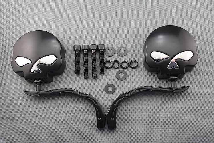 Black skull flame side mirrors for harley electra glide classic custom chopper