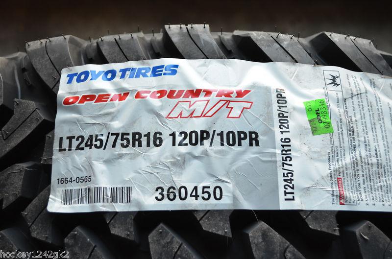 2 new lt 245 75 16 toyo open country m/t 10 ply mud tires