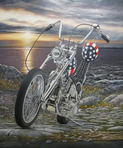 Easy rider harley davidson chopper motorcycle art print #546 wcoa by guillemette
