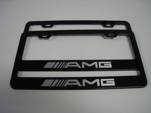 (2) black coated metal license plate frame - mercedes-benz &#034;amg&#034;