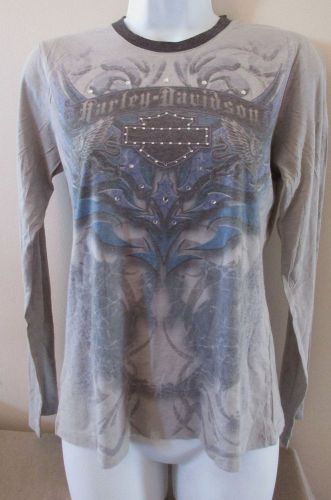 Harley davidson arrow head az. l/s gray tee top w/rhinestones sz xl