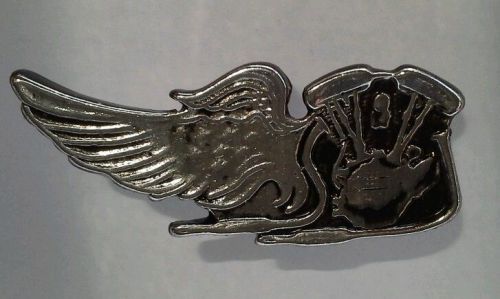 &#034;v-twin &amp; wing&#034; enamel biker pin badge motorcycle- hd cruiser rider-trike-gift