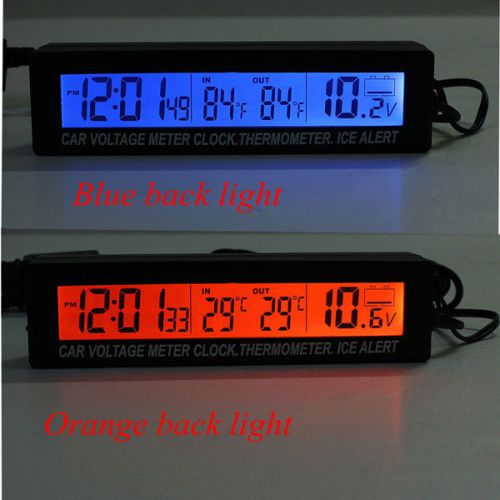 Car voltage meter lcd digital clock time blue&amp;orange back light- 12v/24v in/out