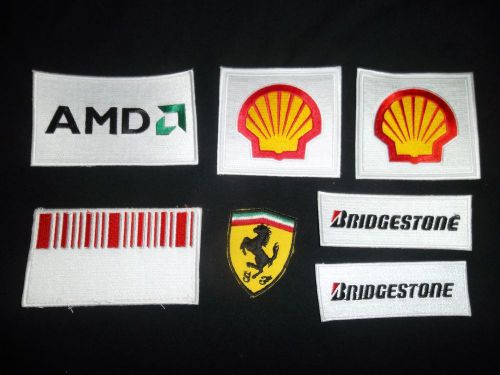 Embroidered patches, logo, f1, ferrari, formula racing / amd, bridgestone, code