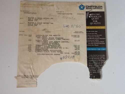 1966 chrysler 300  window sticker chrysler corporation price label mopar