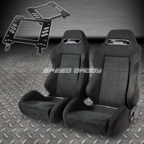 Pair type-r full reclining black suede racing seat+bracket for 82-92 firebird 3g