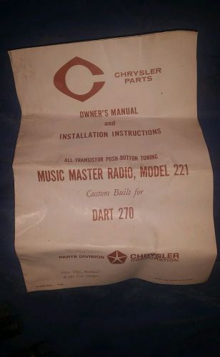 Music master radio service manual dart 270 mopar 221+2 transistors.