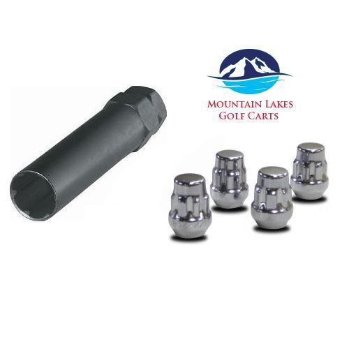 Club car ez-go golf cart chrome locking lug nuts- 1/2&#034;-20 set of 4 with key