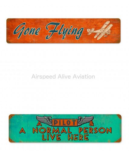 Gone flying &amp; normal person lives here aviation vintage sign bundle new