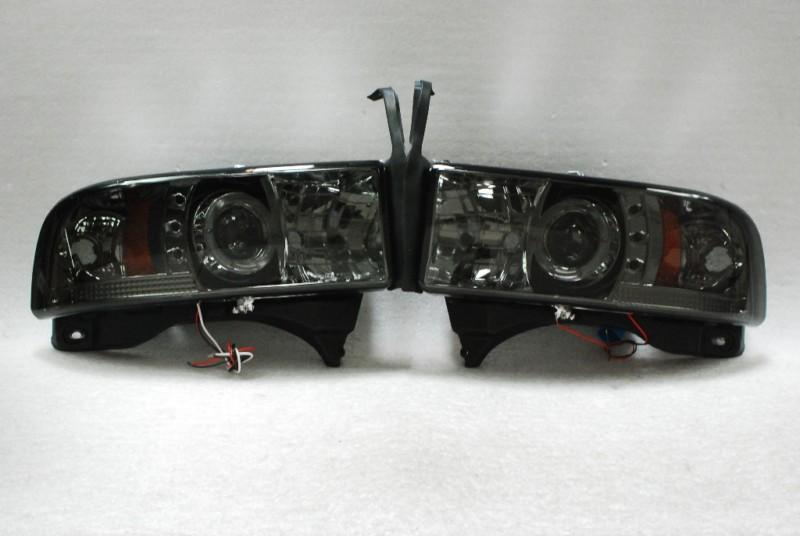 94-01 dodge ram dual halo projector led smoked headlights lamps left+right pair