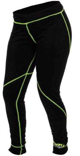 Fxr-snow vapour 20% merino womens base layer bottoms/pants,black/hivis,large/lg