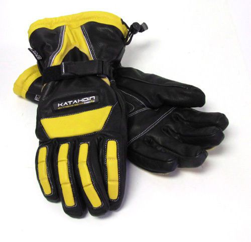Katahdin vertex black yellow leather insulated waterproof snowmobile glove