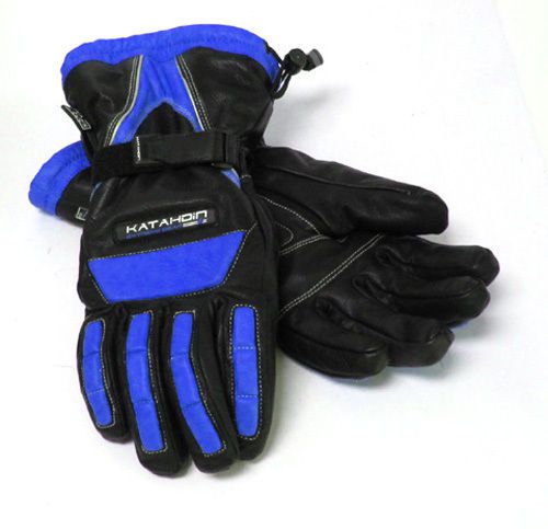 Katahdin vertex black blue leather insulated waterproof snowmobile riding glove