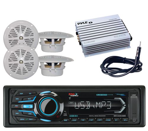 Boss bluetooth marine am/fm ipod iphone usb radio, 4  speakers,amplifier,antenna