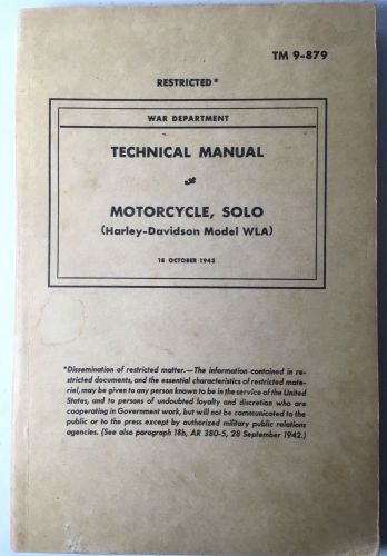 Tm 9-879 wwii harley - wla - maintenance manual, 1943 **rare original copy**