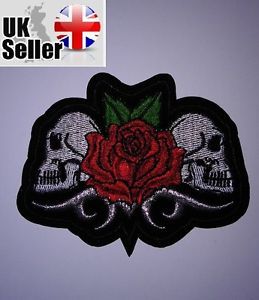Skulls and rose iron-on/sew-on embroidered patch motorcycle biker punk rock