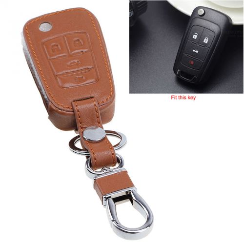 Brown leather car remote fold key chain fob case holder bag for chevrolet