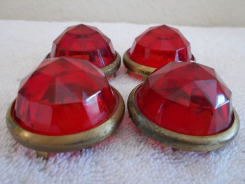 Vintage red glass jewel cut lens/light reflector covers set of 4