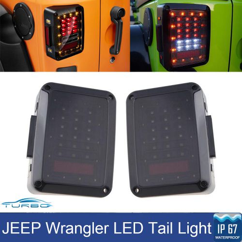 Pair smoked 07-15 jeep wrangler led tail lights brake reverse turn signal lamps