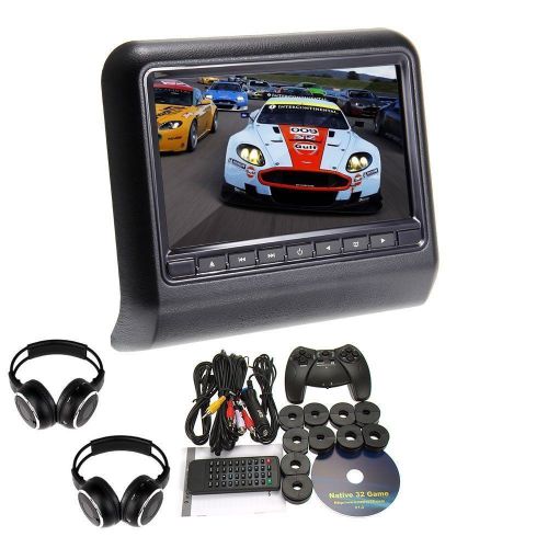 2015 9&#034; lcd car pillow headrest monitor dvd player usb/sd games+ir headphones