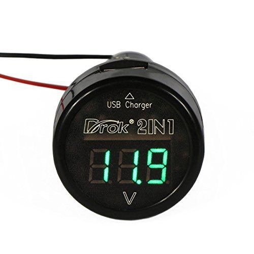 Drok® cigarette lighter plug car battery voltage monitor 12v 24v and usb charger