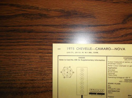 1975 chevrolet &amp; camaro six series models 250 ci l6 1bbl tune up chart