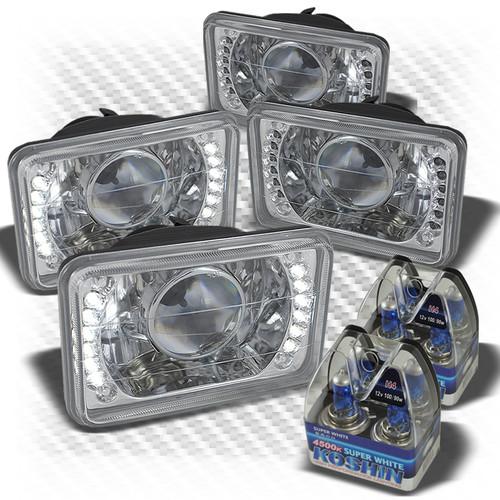 (set of 4) 4x6 projector headlights w/super-bright led + super white light bulbs