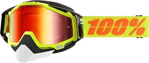 100% racecraft snow goggles yellow w/mirror red lens 50113-004-02
