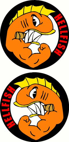 Hellfish fishing boat stick sticker decal marine mirrored set of 2