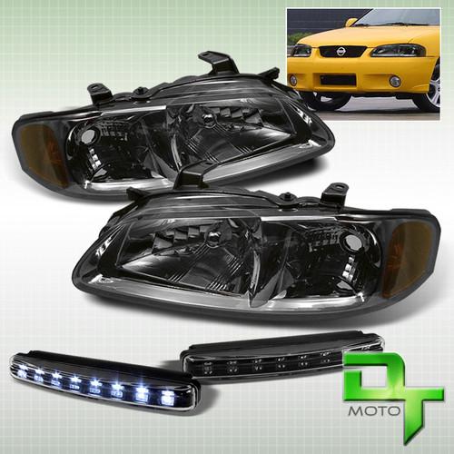 Drl led bumper fog+smoke 00-03 nissan sentra crystal headlights lamp left+right