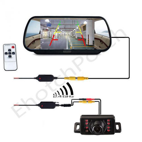 7&#034; lcd screen car rear view backup mirror monitor+wireless reverse ir camera kit