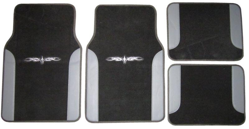 Two tone black grey designer car auto suv floor mats w/ embroidered tattoo m