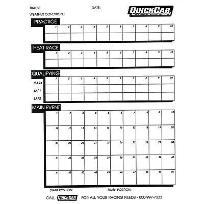 Quickcar racing products time organizer sheets 50 lap 51-230