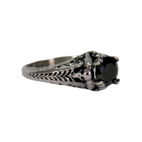 Hot leathers jwr1124 women&#039;s black &#039;stone solitaire&#039; stainless steel ring