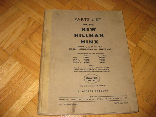 1960 hillman minx series i ii iii iiia parts list manual saloon convertible +