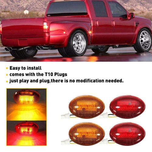 For 1999-2010 ford f350 f450 bed side dually led fender marker lights smoked 4x