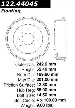 Centric 122.44040 rear brake drum-premium drum