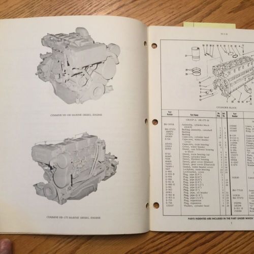 Cummins hr-175-m nh-220 nhrs-320 marine engine parts manual catalog book diesel