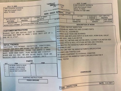 Attitude director indicator ad650 7000466-902 w/ september 2024 overhauled 8130