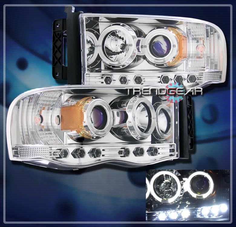 02-05 dodge ram 1500/03-05 2500 3500 pickup halo led projector headlights chrome