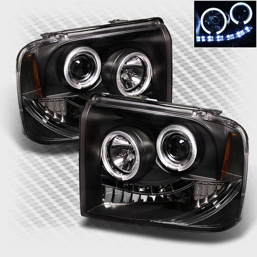 05-07 f250 f350 f450 super duty halo led projector headlights black head lights